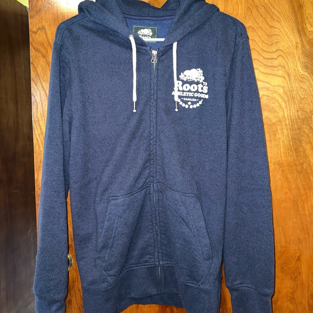 Roots mens navy zip up jacket. Fits like a medium